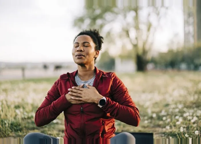 woman practicing mindfulness.