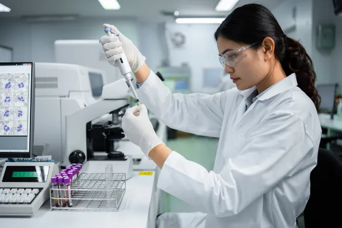 doctor doing genetic testing in a lab.